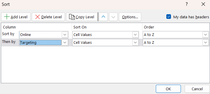 Spreadsheet Sort