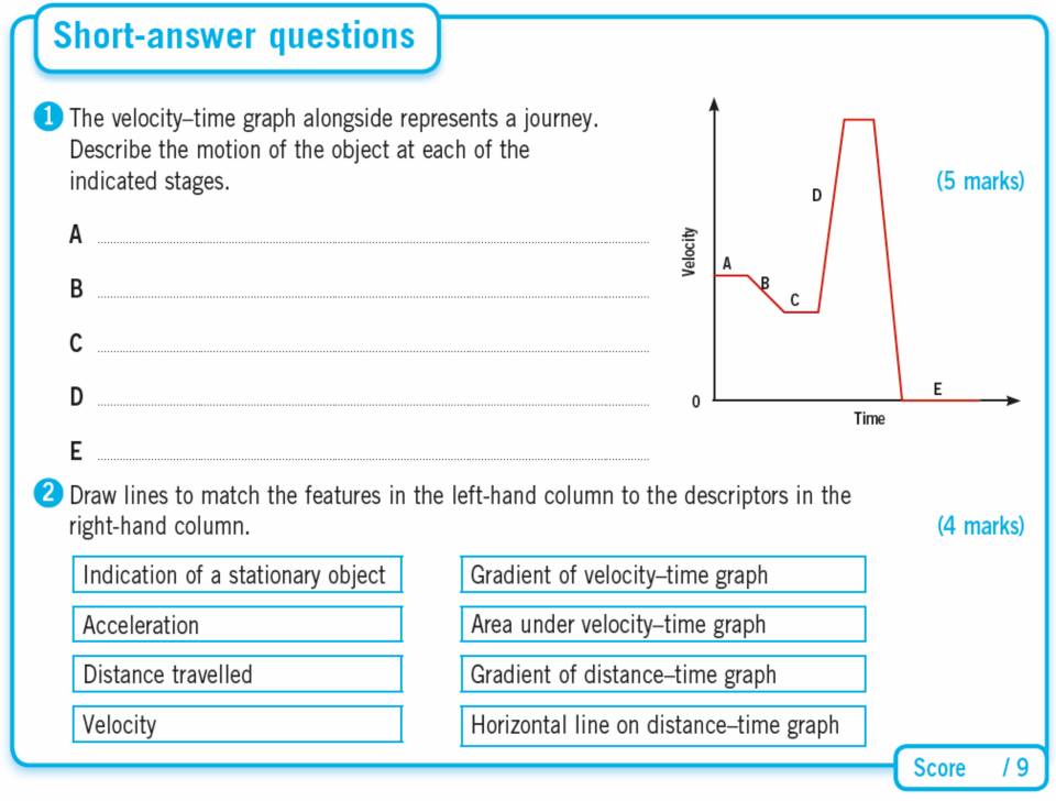 Speed, Velocity, Acceleration Practice Test with Answer Key